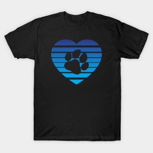 Dog Paw Heart Valentine - Dark Blue Gradient T-Shirt